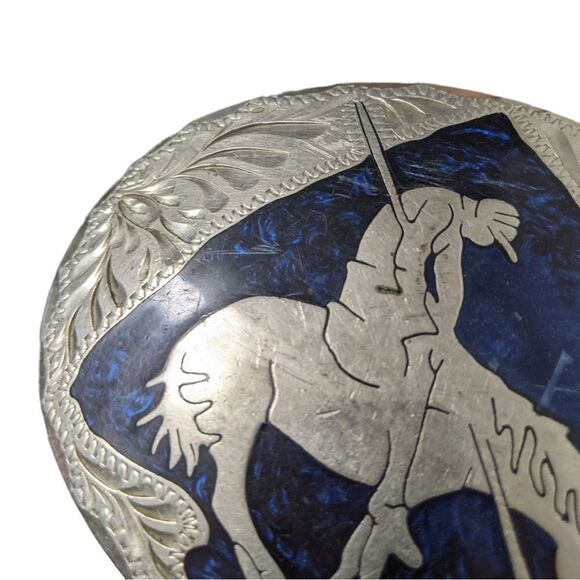 VINTAGE End of the Trail Inlaid Belt Buckle Made in Mexico - Picture 2 of 6